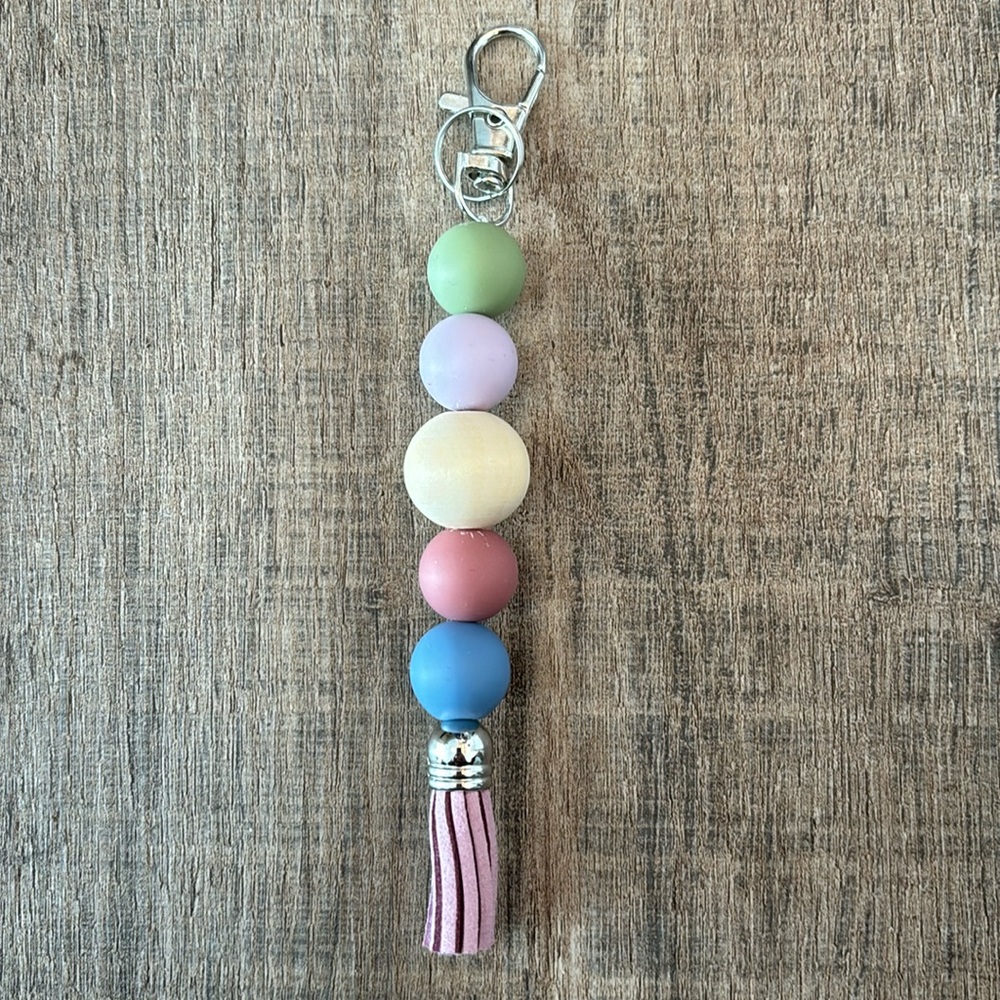 Handmade Silicone Beaded Keychain with Tassel and Lobster Claw Luggage Tag multi